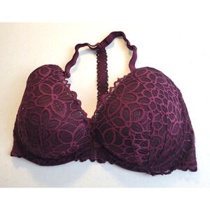 Victoria's Secret Purple Front Closure Racerback Underwire Push Up Bra Sz 36DD